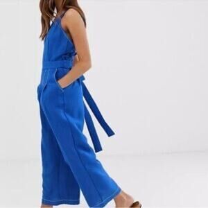 ANTHROPOLOGIE‎ NWT MOON RIVER SQUARE NECK, WIDE LEG ROYAL BLUE OVERALLS Sz:M